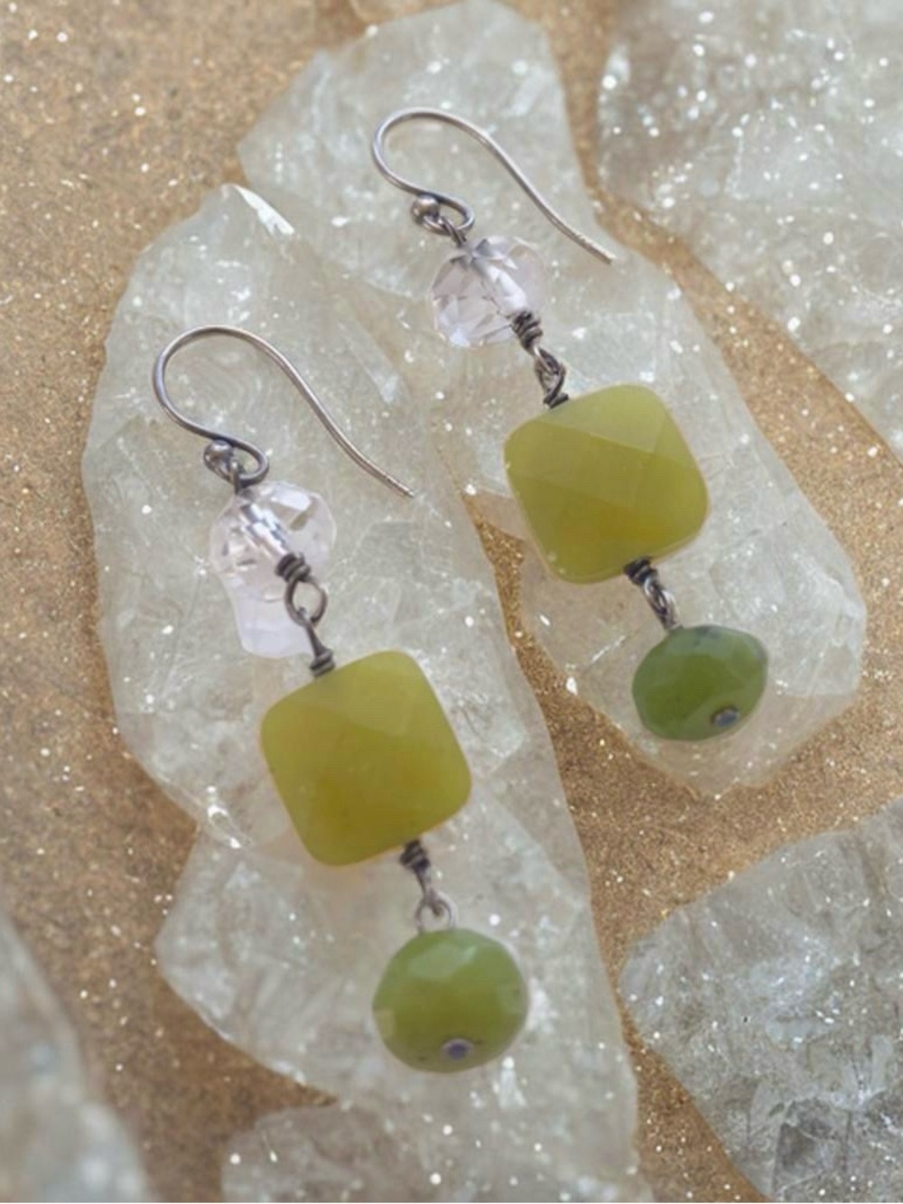 Silpada Canadian and Olive Jade Earrings with Crystal accents. W1240